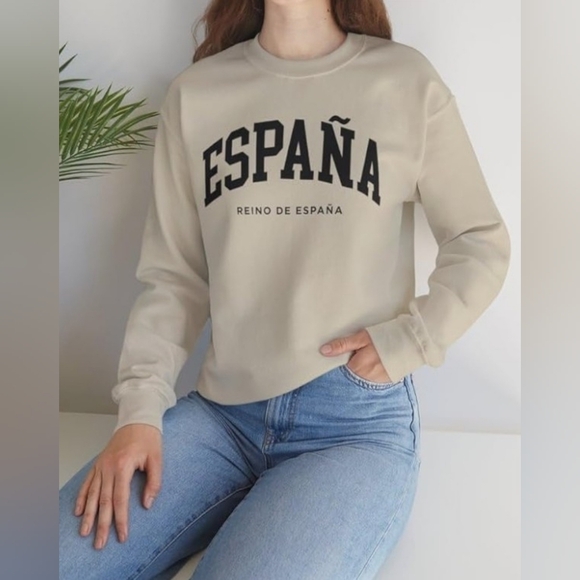 Spain Adult Unisex Crewneck Sweatshirt In Sand Size S. - Picture 12 of 12